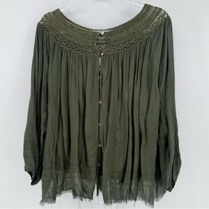 Free People FP One Green Button Up Long Sleeve XS/S Boho Festival Hippie